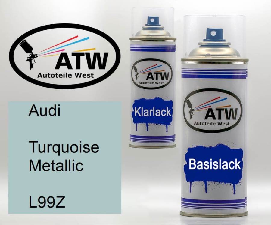 Audi, Turquoise Metallic, L99Z: 400ml Sprühdose + 400ml Klarlack - Set, von ATW Autoteile West.